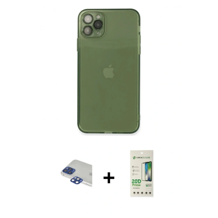 MARSİLYAN™- iPhone 11 Pro Max Kılıf Ahenk Doku - Siyah 20D Premium Cam Ekran Koruyucu + Pers Alüminyum Kamera Lens - LT