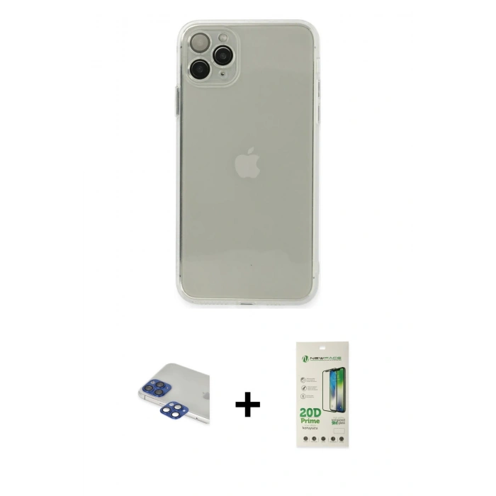 MARSİLYAN™- iPhone 11 Pro Max Kılıf Ahenk Doku - Siyah 20D Premium Cam Ekran Koruyucu + Pers Alüminyum Kamera Lens - LT