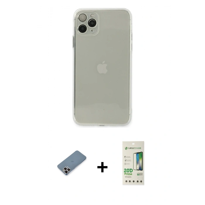 MARSİLYAN™- iPhone 11 Pro Max Kılıf Ahenk Doku - Siyah 20D Premium Cam Ekran Koruyucu + Mor Metal Kamera Lens Koruma Cam