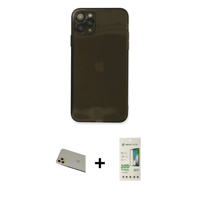 MARSİLYAN™- iPhone 11 Pro Max Kılıf Ahenk Doku - Siyah 20D Premium Cam Ekran Koruyucu + Rainbow Kamera Lens Koruma Cam - GD