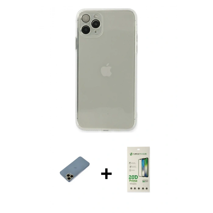 MARSİLYAN™- iPhone 11 Pro Max Kılıf Ahenk Doku - Siyah 20D Premium Cam Ekran Koruyucu + Shine Kamera Lens Koruma Cam - GD
