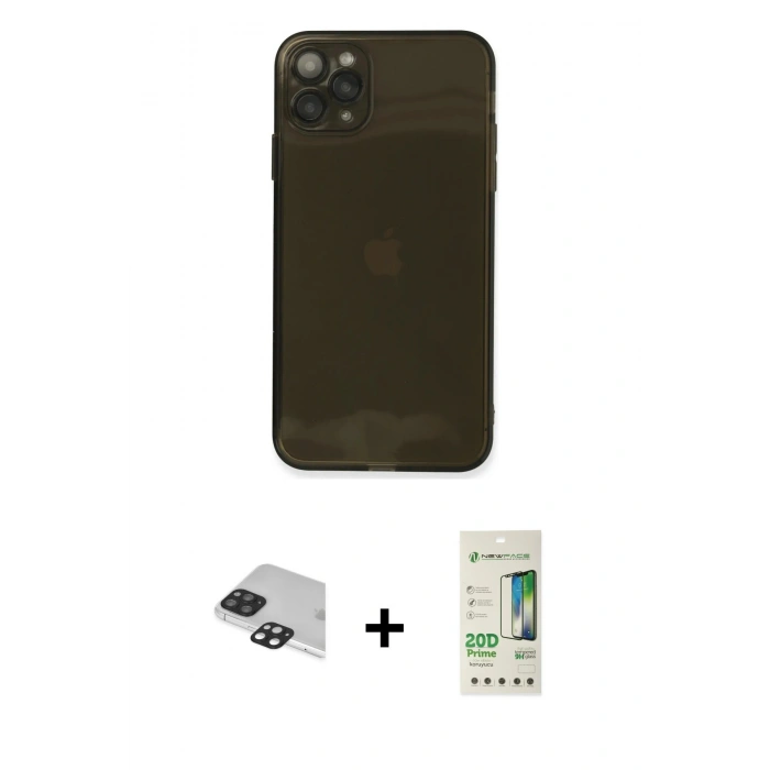 MARSİLYAN™- iPhone 11 Pro Max Kılıf Ahenk Doku - Siyah 20D Premium Cam Ekran Koruyucu + Pers Alüminyum Kamera Lens - SH