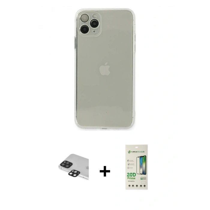 MARSİLYAN™- iPhone 11 Pro Max Kılıf Ahenk Doku - Siyah 20D Premium Cam Ekran Koruyucu + Pers Alüminyum Kamera Lens - SH