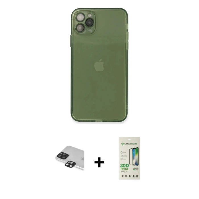 MARSİLYAN™- iPhone 11 Pro Max Kılıf Ahenk Doku - Siyah 20D Premium Cam Ekran Koruyucu + Pers Alüminyum Kamera Lens - SH