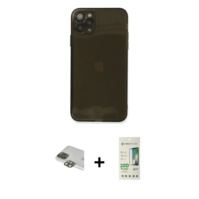 MARSİLYAN™- iPhone 11 Pro Max Kılıf Ahenk Doku - Siyah 20D Premium Cam Ekran Koruyucu + Pers Alüminyum Kamera Lens - YL