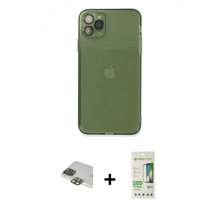 MARSİLYAN™- iPhone 11 Pro Max Kılıf Ahenk Doku - Siyah 20D Premium Cam Ekran Koruyucu + Pers Alüminyum Kamera Lens - YL