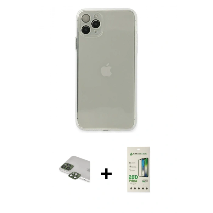 MARSİLYAN™- iPhone 11 Pro Max Kılıf Ahenk Doku - Siyah 20D Premium Cam Ekran Koruyucu + Pers Alüminyum Kamera Lens - YL