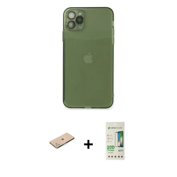 MARSİLYAN™- iPhone 11 Pro Max Kılıf Ahenk Doku - Siyah 20D Premium Cam Ekran Koruyucu + Renkli Kamera Lens Koruma Cam - YL