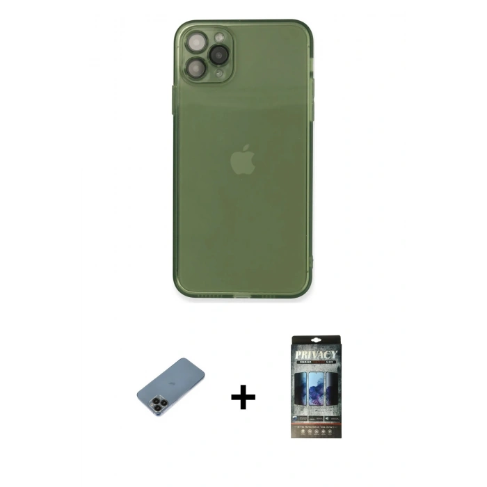MARSİLYAN™- iPhone 11 Pro Max Kılıf Ahenk Doku - Siyah 34D Hayalet Izgaralı Cam + Shine Kamera Lens Koruma Cam - SH