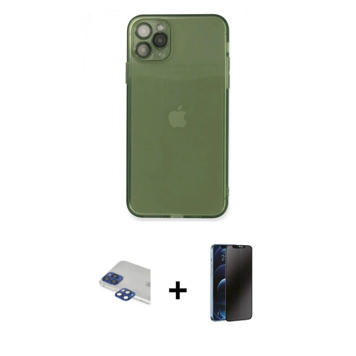 MARSİLYAN™- iPhone 11 Pro Max Kılıf Ahenk Doku - Siyah 3D Antistatik Hayalet Cam Ekran Koruyucu + Pers Alüminyum Kamera Lens - LT