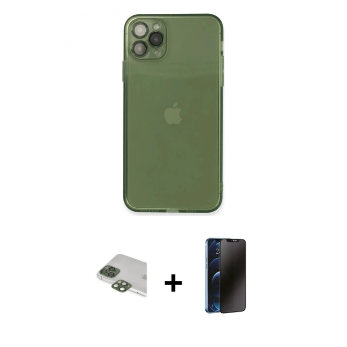 MARSİLYAN™- iPhone 11 Pro Max Kılıf Ahenk Doku - Siyah 3D Antistatik Hayalet Cam Ekran Koruyucu + Pers Alüminyum Kamera Lens - YL