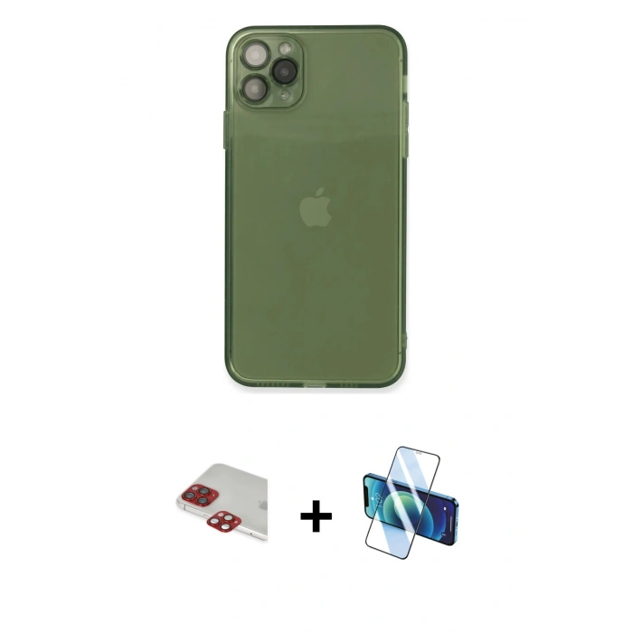 MARSİLYAN™- iPhone 11 Pro Max Kılıf Ahenk Doku - Siyah 3D Antistatik Seramik Nano Ekran Koruyucu + Pers Alüminyum Kamera Lens - KI