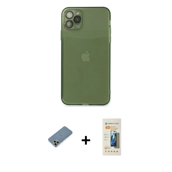 MARSİLYAN™- iPhone 11 Pro Max Kılıf Ahenk Doku - Siyah 6D Mat Seramik Hayalet Nano Ekran Koruyucu + Metal Kamera Lens Koruma Cam - AKYL