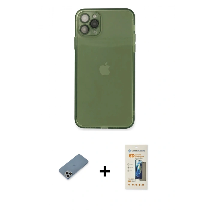 MARSİLYAN™- iPhone 11 Pro Max Kılıf Ahenk Doku - Siyah 6D Mat Seramik Hayalet Nano Ekran Koruyucu + Metal Kamera Lens Koruma Cam - GS