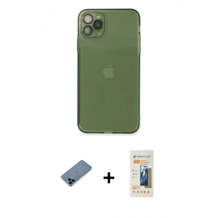 MARSİLYAN™- iPhone 11 Pro Max Kılıf Ahenk Doku - Siyah 6D Mat Seramik Hayalet Nano Ekran Koruyucu + Metal Kamera Lens Koruma Cam - MI