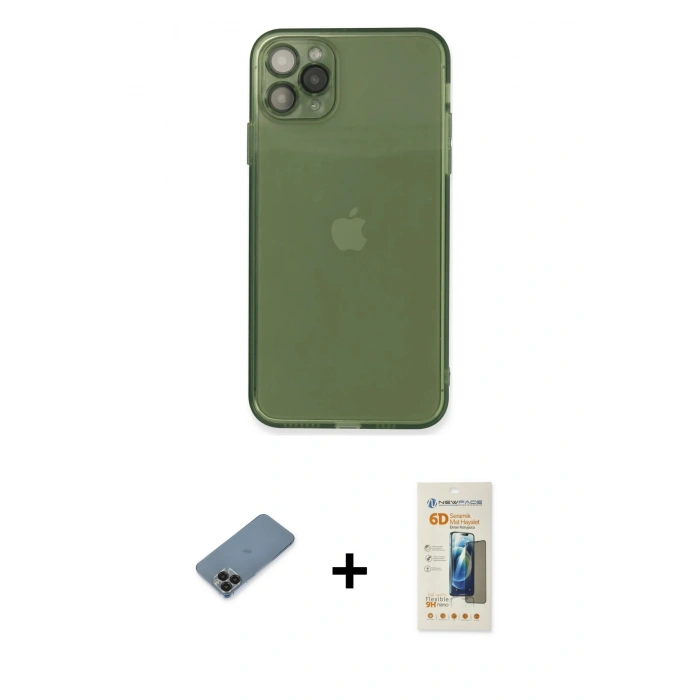 MARSİLYAN™- iPhone 11 Pro Max Kılıf Ahenk Doku - Siyah 6D Mat Seramik Hayalet Nano Ekran Koruyucu + Metal Kamera Lens Koruma Cam - SH