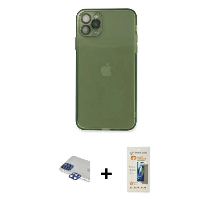 MARSİLYAN™- iPhone 11 Pro Max Kılıf Ahenk Doku - Siyah 6D Mat Seramik Hayalet Nano Ekran Koruyucu + Pers Alüminyum Kamera Lens - LT