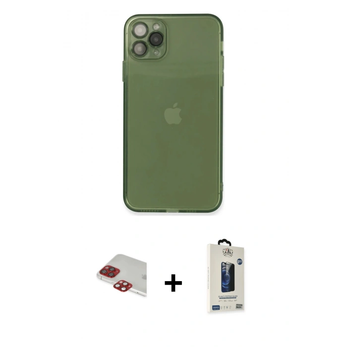 MARSİLYAN™- iPhone 11 Pro Max Kılıf Ahenk Doku - Siyah Bilvis Hayalet Cam Ekran Koruyucu + Pers Alüminyum Kamera Lens - KI