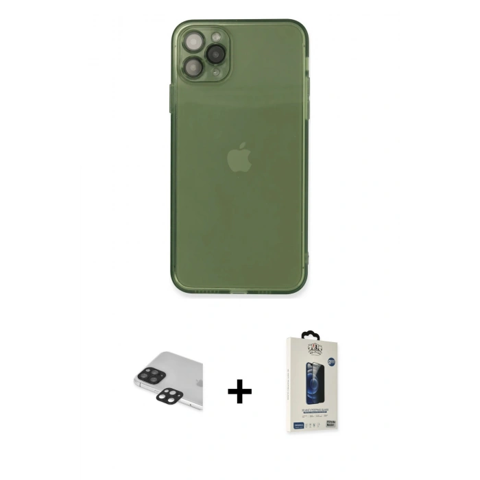 MARSİLYAN™- iPhone 11 Pro Max Kılıf Ahenk Doku - Siyah Bilvis Hayalet Cam Ekran Koruyucu + Pers Alüminyum Kamera Lens - SH