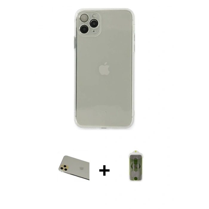 MARSİLYAN™- iPhone 11 Pro Max Kılıf Ahenk Doku - Siyah Joko Magic 5D Hayalet Cam + Rainbow Kamera Lens Koruma Cam - GD