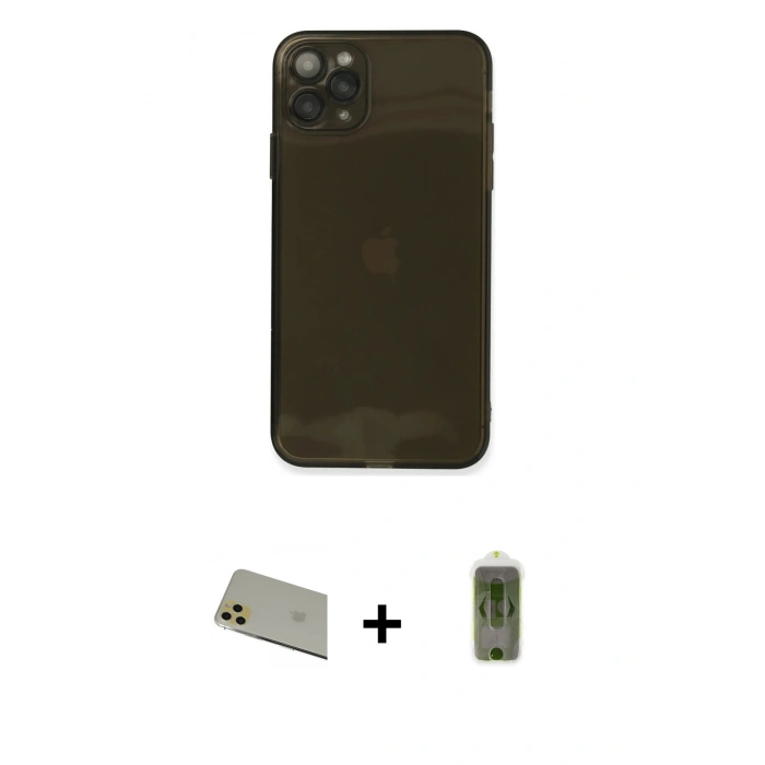 MARSİLYAN™- iPhone 11 Pro Max Kılıf Ahenk Doku - Siyah Joko Magic 5D Hayalet Cam + Rainbow Kamera Lens Koruma Cam - GD