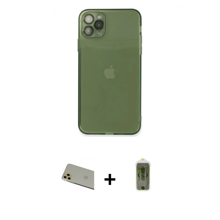 MARSİLYAN™- iPhone 11 Pro Max Kılıf Ahenk Doku - Siyah Joko Magic 5D Hayalet Cam + Rainbow Kamera Lens Koruma Cam - GD