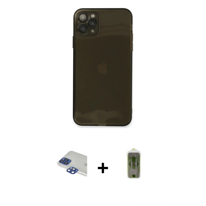 MARSİLYAN™- iPhone 11 Pro Max Kılıf Ahenk Doku - Siyah Joko Magic 5D Hayalet Cam + Pers Alüminyum Kamera Lens - LT