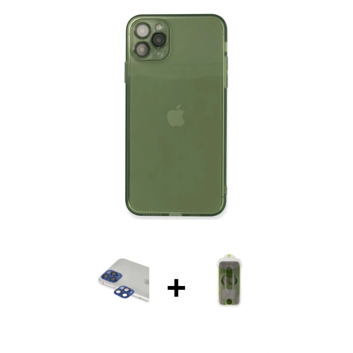 MARSİLYAN™- iPhone 11 Pro Max Kılıf Ahenk Doku - Siyah Joko Magic 5D Hayalet Cam + Pers Alüminyum Kamera Lens - LT
