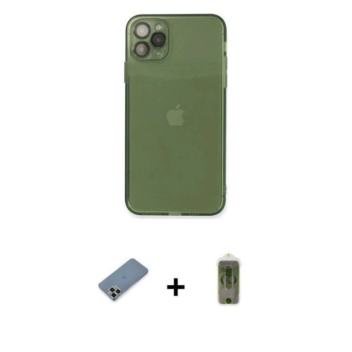 MARSİLYAN™- iPhone 11 Pro Max Kılıf Ahenk Doku - Siyah Joko Magic 5D Hayalet Cam + Metal Kamera Lens Koruma Cam - AKYL