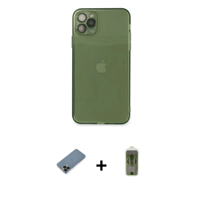 MARSİLYAN™- iPhone 11 Pro Max Kılıf Ahenk Doku - Siyah Joko Magic 5D Hayalet Cam + Metal Kamera Lens Koruma Cam - SH