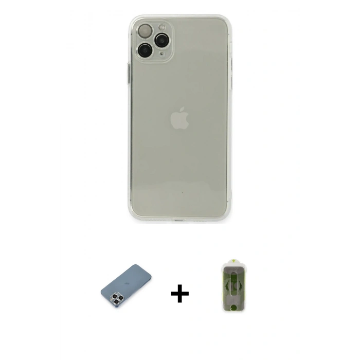 MARSİLYAN™- iPhone 11 Pro Max Kılıf Ahenk Doku - Siyah Joko Magic 5D Hayalet Cam + Metal Kamera Lens Koruma Cam - GS