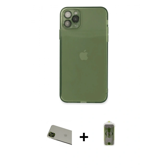 MARSİLYAN™- iPhone 11 Pro Max Kılıf Ahenk Doku - Siyah Joko Magic 5D Hayalet Cam + Rainbow Kamera Lens Koruma Cam - YL