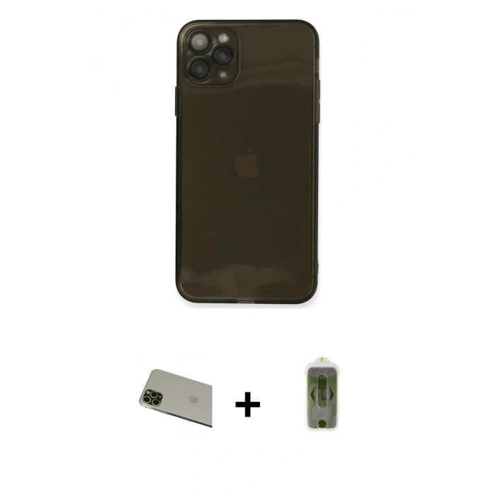 MARSİLYAN™- iPhone 11 Pro Max Kılıf Ahenk Doku - Siyah Joko Magic 5D Hayalet Cam + Rainbow Kamera Lens Koruma Cam - YL