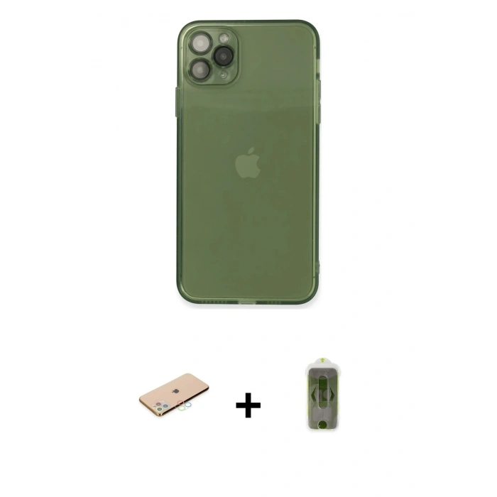 MARSİLYAN™- iPhone 11 Pro Max Kılıf Ahenk Doku - Siyah Joko Magic 5D Hayalet Cam + Renkli Kamera Lens Koruma Cam - MI