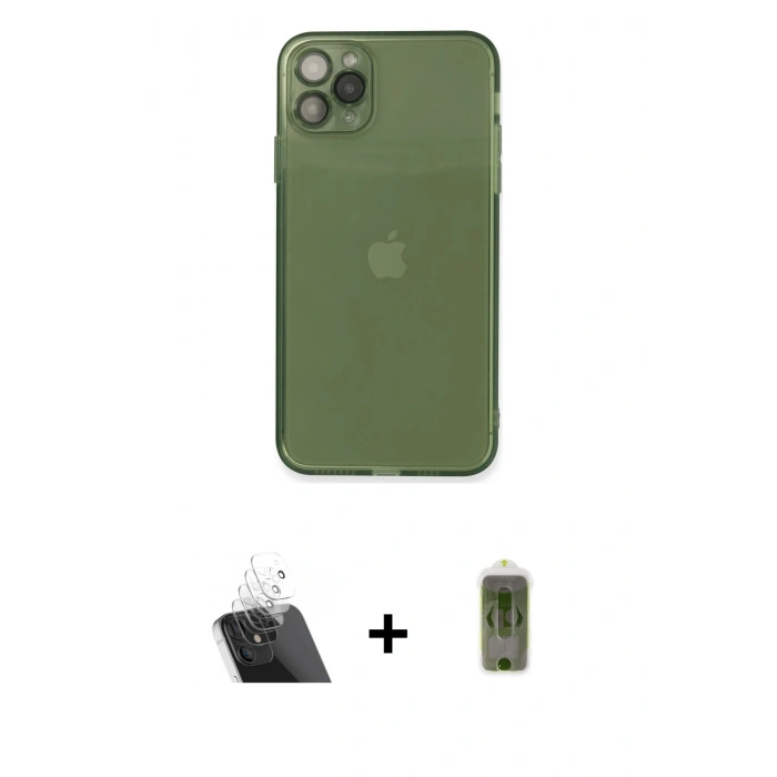 MARSİLYAN™- iPhone 11 Pro Max Kılıf Ahenk Doku - Siyah Joko Magic 5D Hayalet Cam + Kamera Lens Koruma Cam - SF