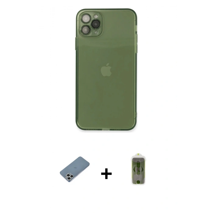 MARSİLYAN™- iPhone 11 Pro Max Kılıf Ahenk Doku - Siyah Joko Magic 5D Hayalet Cam + Shine Kamera Lens Koruma Cam - GS