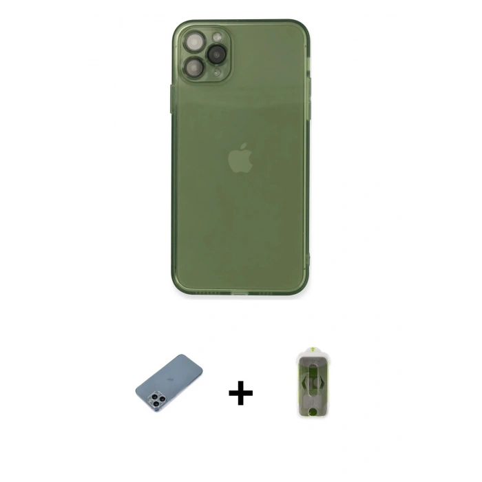 MARSİLYAN™- iPhone 11 Pro Max Kılıf Ahenk Doku - Siyah Joko Magic 5D Hayalet Cam + Shine Kamera Lens Koruma Cam - SABE