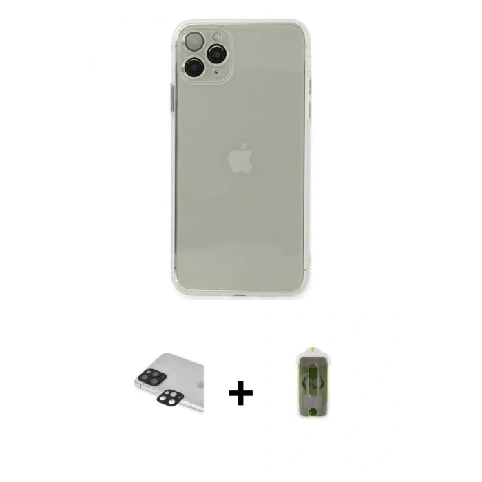 MARSİLYAN™- iPhone 11 Pro Max Kılıf Ahenk Doku - Siyah Joko Magic 5D Hayalet Cam + Siyah Pers Alüminyum Kamera Lens