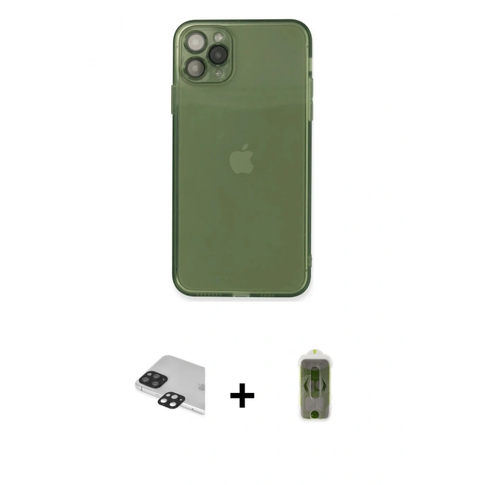 MARSİLYAN™- iPhone 11 Pro Max Kılıf Ahenk Doku - Siyah Joko Magic 5D Hayalet Cam + Siyah Pers Alüminyum Kamera Lens