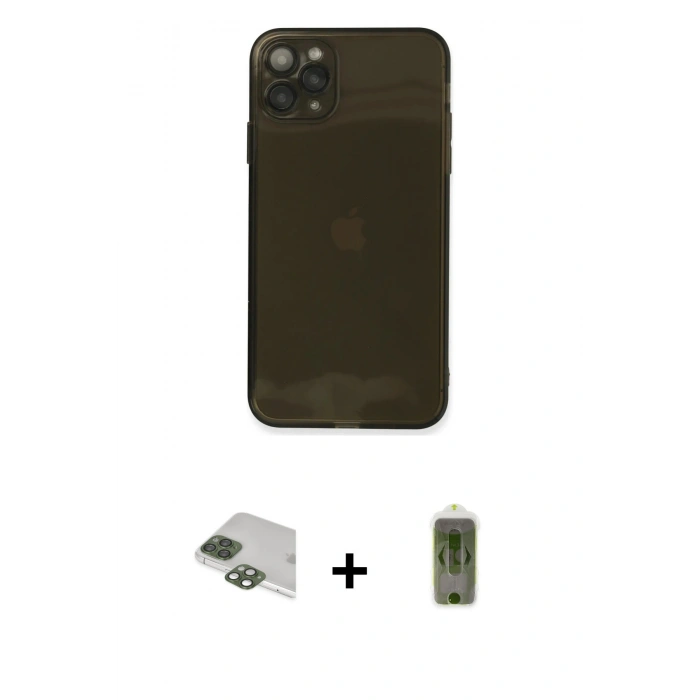 MARSİLYAN™- iPhone 11 Pro Max Kılıf Ahenk Doku - Siyah Joko Magic 5D Hayalet Cam + Pers Alüminyum Kamera Lens - YL