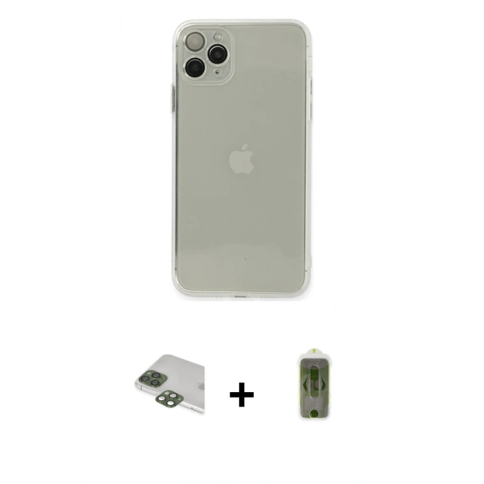 MARSİLYAN™- iPhone 11 Pro Max Kılıf Ahenk Doku - Siyah Joko Magic 5D Hayalet Cam + Pers Alüminyum Kamera Lens - YL
