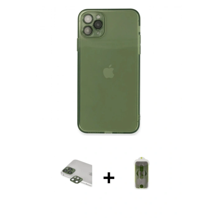 MARSİLYAN™- iPhone 11 Pro Max Kılıf Ahenk Doku - Siyah Joko Magic 5D Hayalet Cam + Pers Alüminyum Kamera Lens - YL