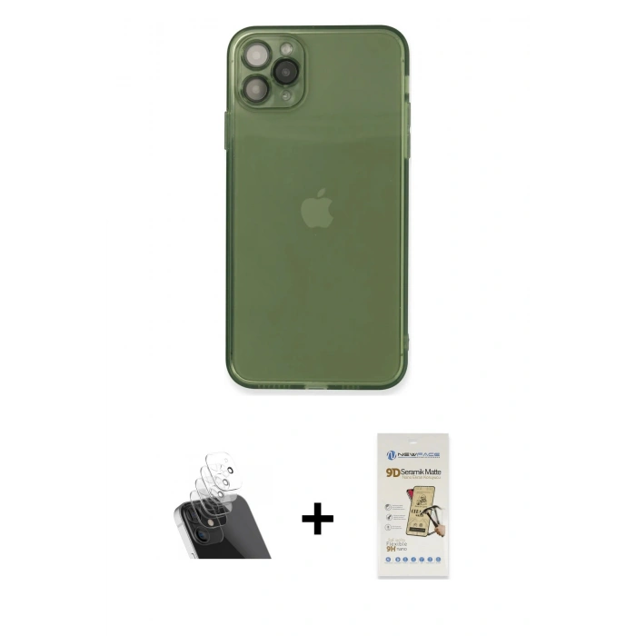 MARSİLYAN™- iPhone 11 Pro Max Kılıf Ahenk Doku - Siyah Mat Seramik Nano Ekran Koruyucu + Kamera Lens Koruma Cam - SF