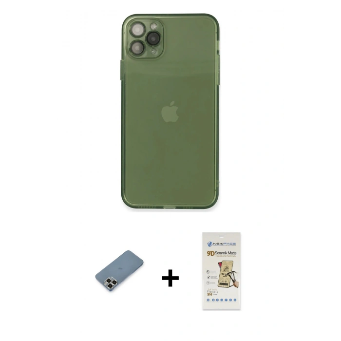 MARSİLYAN™- iPhone 11 Pro Max Kılıf Ahenk Doku - Siyah Mat Seramik Nano Ekran Koruyucu + Metal Kamera Lens Koruma Cam - GD