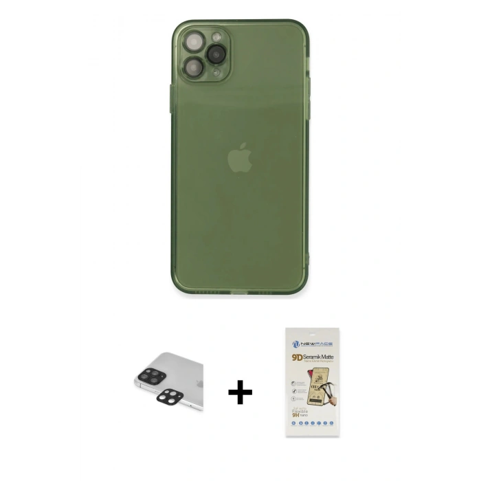 MARSİLYAN™- iPhone 11 Pro Max Kılıf Ahenk Doku - Siyah Mat Seramik Nano Ekran Koruyucu + Pers Alüminyum Kamera Lens - SH