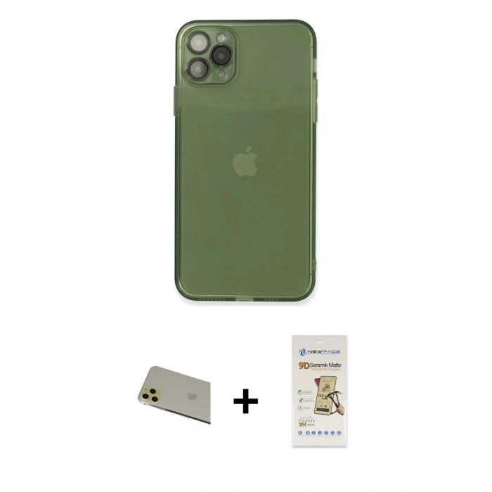 MARSİLYAN™- iPhone 11 Pro Max Kılıf Ahenk Doku - Siyah Mat Seramik Nano Ekran Koruyucu + Rainbow Kamera Lens Koruma Cam - GD