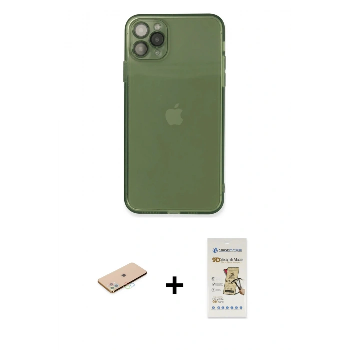 MARSİLYAN™- iPhone 11 Pro Max Kılıf Ahenk Doku - Siyah Mat Seramik Nano Ekran Koruyucu + Renkli Kamera Lens Koruma Cam - MI