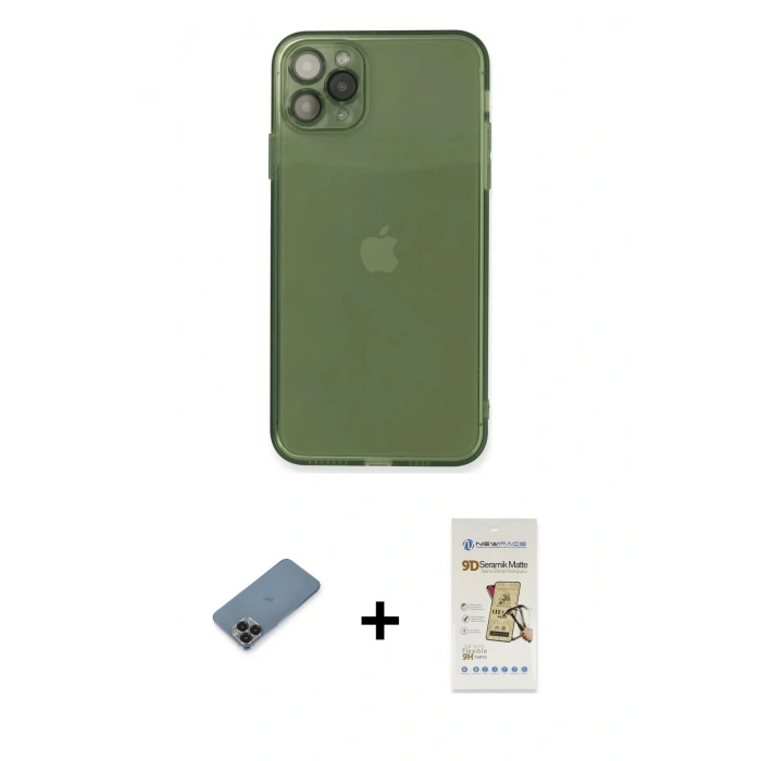 MARSİLYAN™- iPhone 11 Pro Max Kılıf Ahenk Doku - Siyah Mat Seramik Nano Ekran Koruyucu + Metal Kamera Lens Koruma Cam - SH