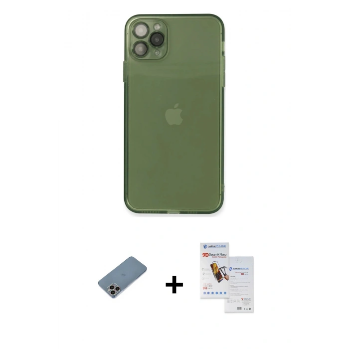MARSİLYAN™- iPhone 11 Pro Max Kılıf Ahenk Doku - Siyah Seramik Nano Ekran Koruyucu + Shine Kamera Lens Koruma Cam - GI