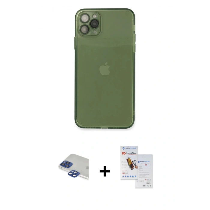 MARSİLYAN™- iPhone 11 Pro Max Kılıf Ahenk Doku - Siyah Seramik Nano Ekran Koruyucu + Pers Alüminyum Kamera Lens - LT